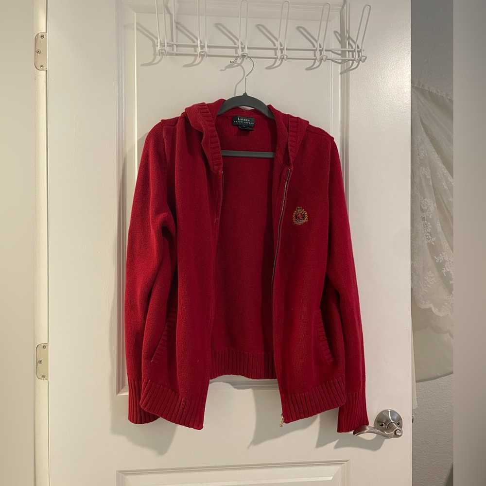 Lauren Ralph Lauren Zip-Up Hoodie | Red - Picture 2 of 5
